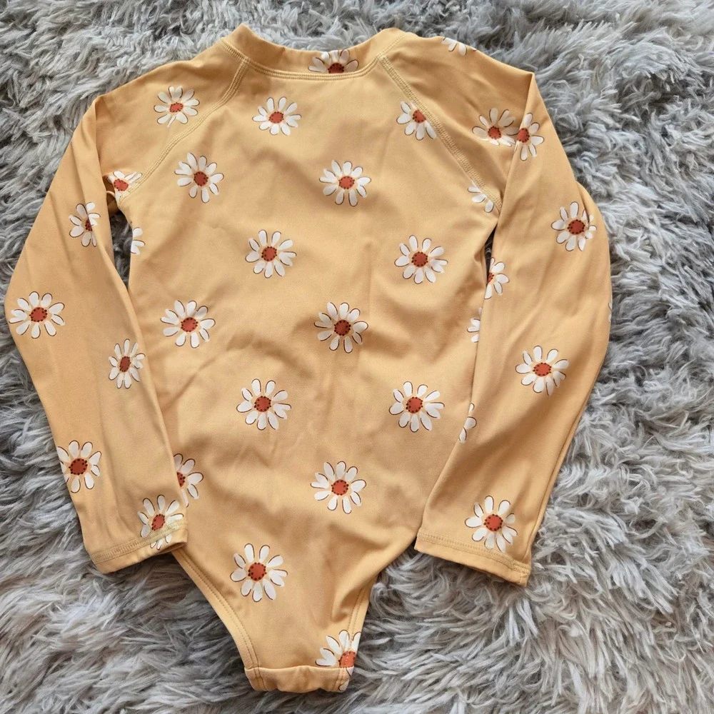 Modern Moments by Gerber Girls Mustard Yellow Daisy Long Sleeve Swimsuit‎ 3T